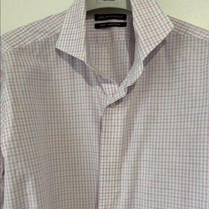 Saks Fifth Avenue Men's Pink and Blue Plaid Shirt size 16,5